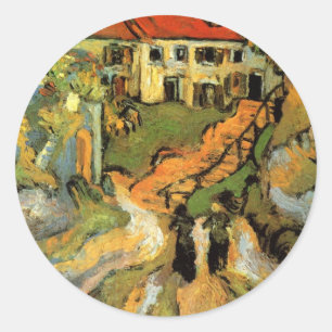 Van Gogh dorpsstraat en trappen Auvers, figuren Ronde Sticker