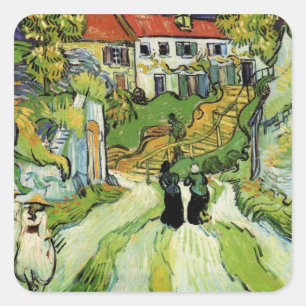 Van Gogh Dorpsstraat en Trappen Auvers, Figuren Vierkante Sticker