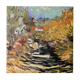 Van Gogh - Een weg in Saint-Remy met vrouwelijke f Tegeltje