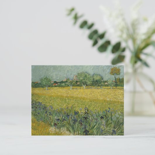 Van Gogh Field met bloemen in de buurt Briefkaart (Staand voorkant)