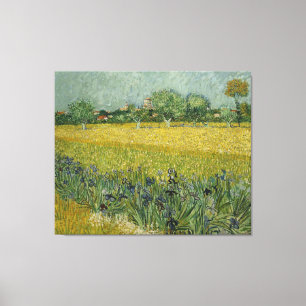 Van Gogh Field met bloemen in de buurt Canvas Afdruk