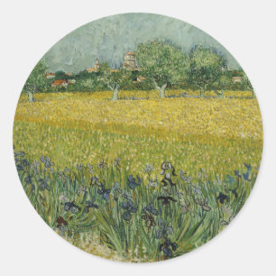 Van Gogh Field met bloemen in de buurt Ronde Sticker