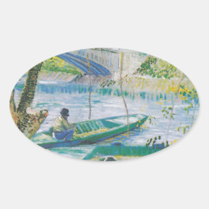 Van Gogh Fishermen en boten in Pont DE Clichy Ovale Sticker