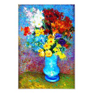 Van Gogh Flowers in een Blue Vase Foto Afdruk