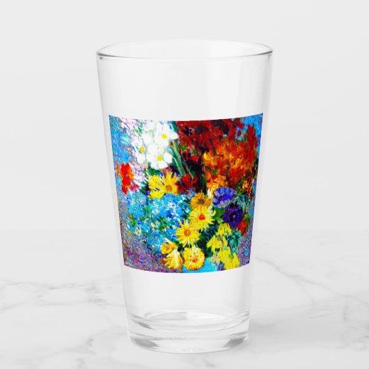 Van Gogh Flowers in een Blue Vase Glas (Voorkant)