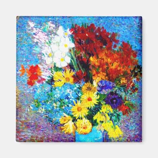 Van Gogh Flowers in een Blue Vase Magneet (Voorkant)