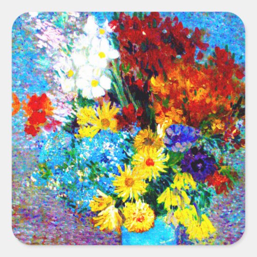 Van Gogh Flowers in een Blue Vase Vierkante Sticker (Voorkant)