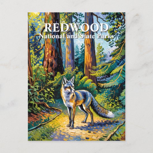 Van Gogh Fox Redwood National Park Forest Custom Briefkaart (Voorkant)