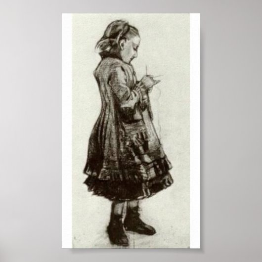 Van Gogh - Girl Standing, Knitting Poster (Voorkant)