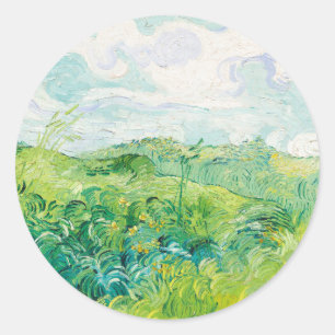 Van Gogh. Groene Wheat Fields auvers. Impressionis Ronde Sticker
