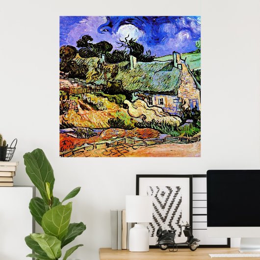 Van Gogh - Huizen met Rieten Daken Poster (Thuiskantoor)