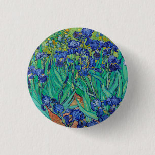 Van Gogh Iopen. Blauwe florale  impressionisme Ronde Button 3,2 Cm