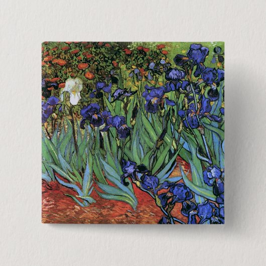 Van Gogh Irises (F608)  Fine Art Vierkante Button 5,1 Cm (Voorkant)