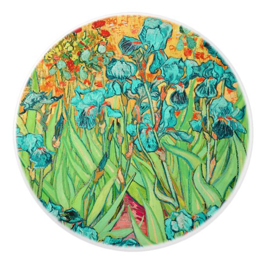 Van Gogh Irises in St. Remy, Blauwgroen Keramische Knop (Voorkant)