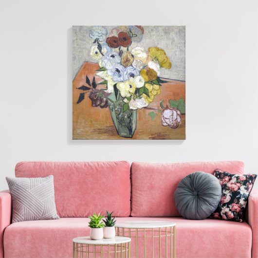 Van Gogh Japanse Vase met Rozen en annemonen Canvas Afdruk (Insitu (Woonkamer))