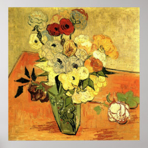 Van Gogh - Japanse Vase met Rozen en annemonen Poster