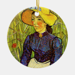 Van Gogh, jonge boerenvrouw met stro-Pet Keramisch Ornament