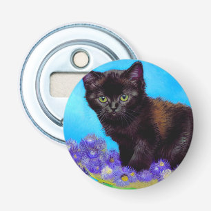 Van Gogh Kat en Bloemen Button Flesopener