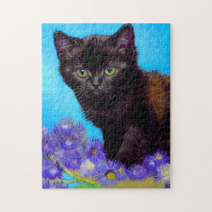 Van Gogh Kat en Bloemen Legpuzzel