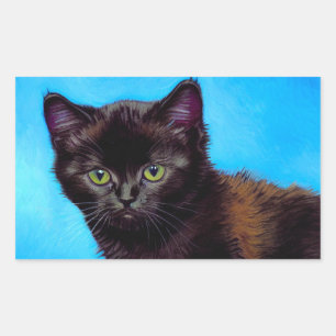 Van Gogh Kat en Bloemen Rechthoekige Sticker