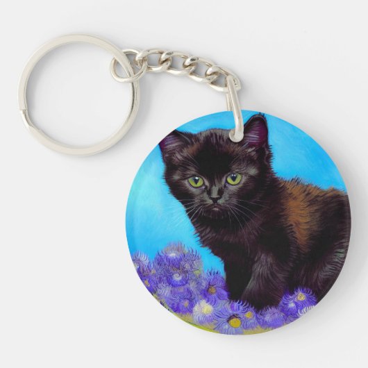 Van Gogh Kat en Bloemen Sleutelhanger (Voorkant)