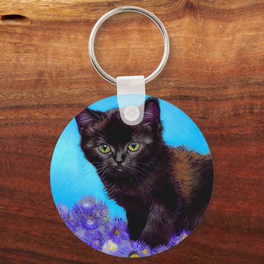 Van Gogh Kat en Bloemen Sleutelhanger (Achterkant)