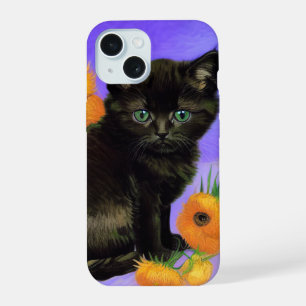Van Gogh Kitten noir avec des tournesols
