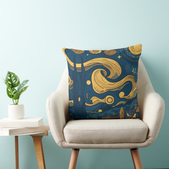 Van Gogh Kussens, AI gegenereerd Sterrennacht Desi Kussen (Stoel)