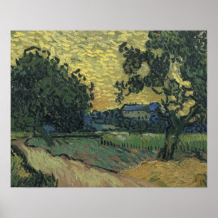 Van Gogh Landschap bij schemering Poster