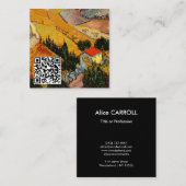 Van Gogh - Landschap, Huis, ploegenman - QR-code Vierkante Visitekaartje (Voorkant / Achterkant)