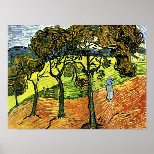 Van Gogh - Landschap met bomen en figuren Poster (Voorkant)