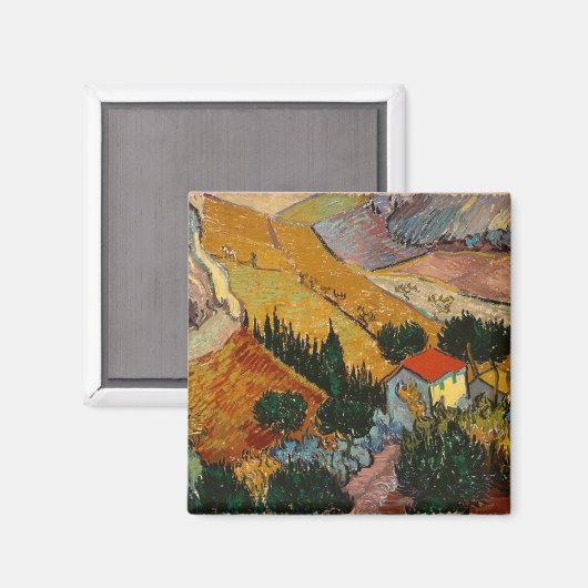 Van Gogh Landschap met House en Plowman Magneet (Voorkant / Achterkant)