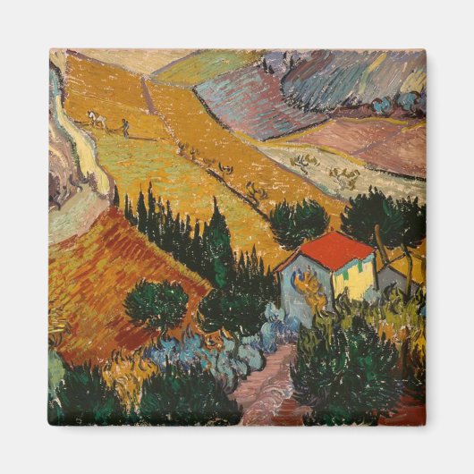 Van Gogh Landschap met House en Plowman Magneet (Voorkant)