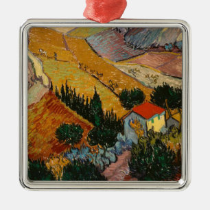 Van Gogh Landschap met House en Plowman Metalen Ornament