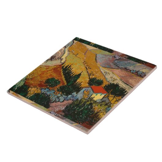 Van Gogh Landschap met House en Plowman Tegeltje (Zijkant)