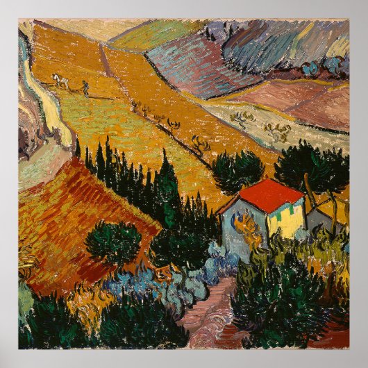Van Gogh - Landschap met huis en ploegman, Poster (Voorkant)