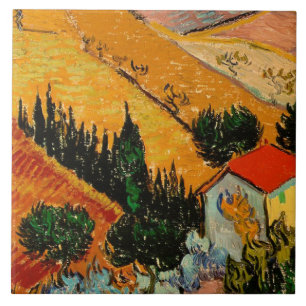 Van Gogh - Landschap met huizen en ploeger Tegeltje