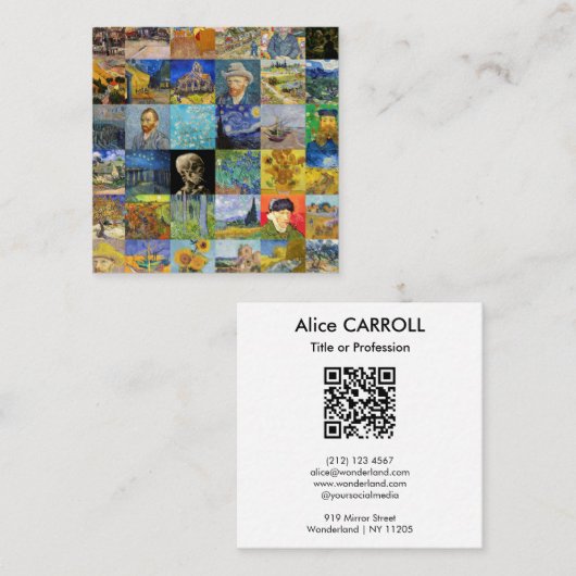 Van Gogh - Masterstuks Mosaic Patchwork - QR-code Vierkante Visitekaartje (Voorkant / Achterkant)