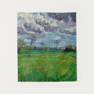 Van Gogh Meadow met bloemen onder een Stormy Sky Wandkleed