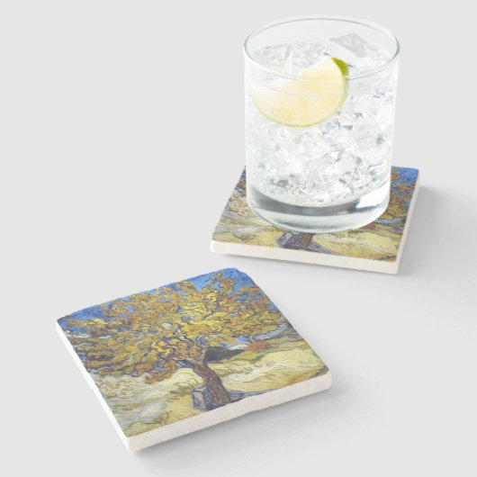 Van Gogh Moerbeiboom meesterwerk Kunst Stenen Onderzetter (Zijkant)