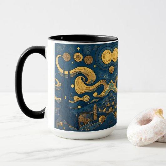Van Gogh Mokken - AI gegenereerde Sterrennacht ont (Met donut)