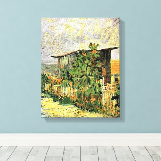 Van Gogh - Montmarte Path met zonnebloemen, Canvas Afdruk (Insitu (Houten vloer))