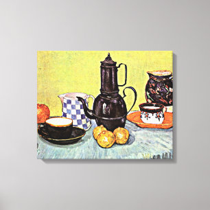Van Gogh - Nog steeds leven met blauw e-namelkoffi Canvas Afdruk