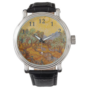 Van Gogh olijfbomen gele zon lucht Horloge