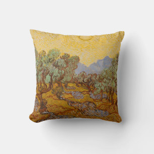 Van Gogh olijfbomen gele zon lucht Kussen