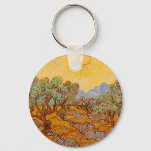 Van Gogh olijfbomen gele zon lucht Sleutelhanger