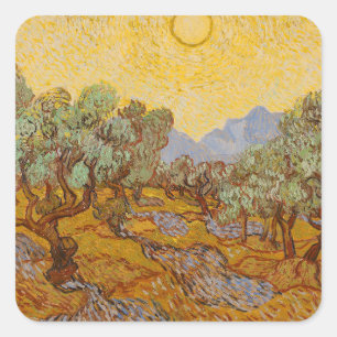 Van Gogh olijfbomen gele zon lucht Vierkante Sticker