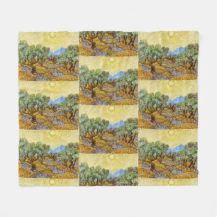 Van Gogh Olijfbomen - Gouden Zon & Hemel Kunst Fleece Deken