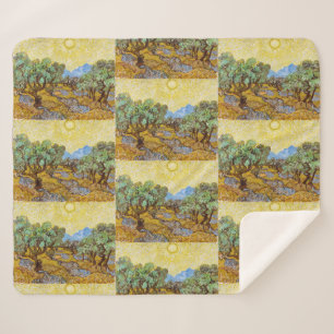 Van Gogh Olijfbomen - Gouden Zon & Hemel Kunst Sherpa Deken
