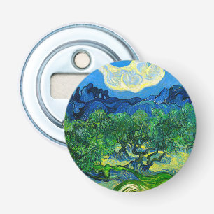 Van Gogh Olijfbomen in een bergachtig landschap Button Flesopener